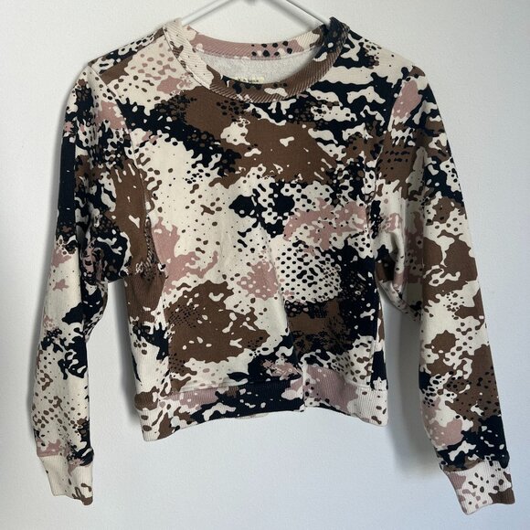 Rag & Bone Crew Neck Crop Sweatshirt | Women's size Small | Pixelated Camo Brown - Picture 1 of 6